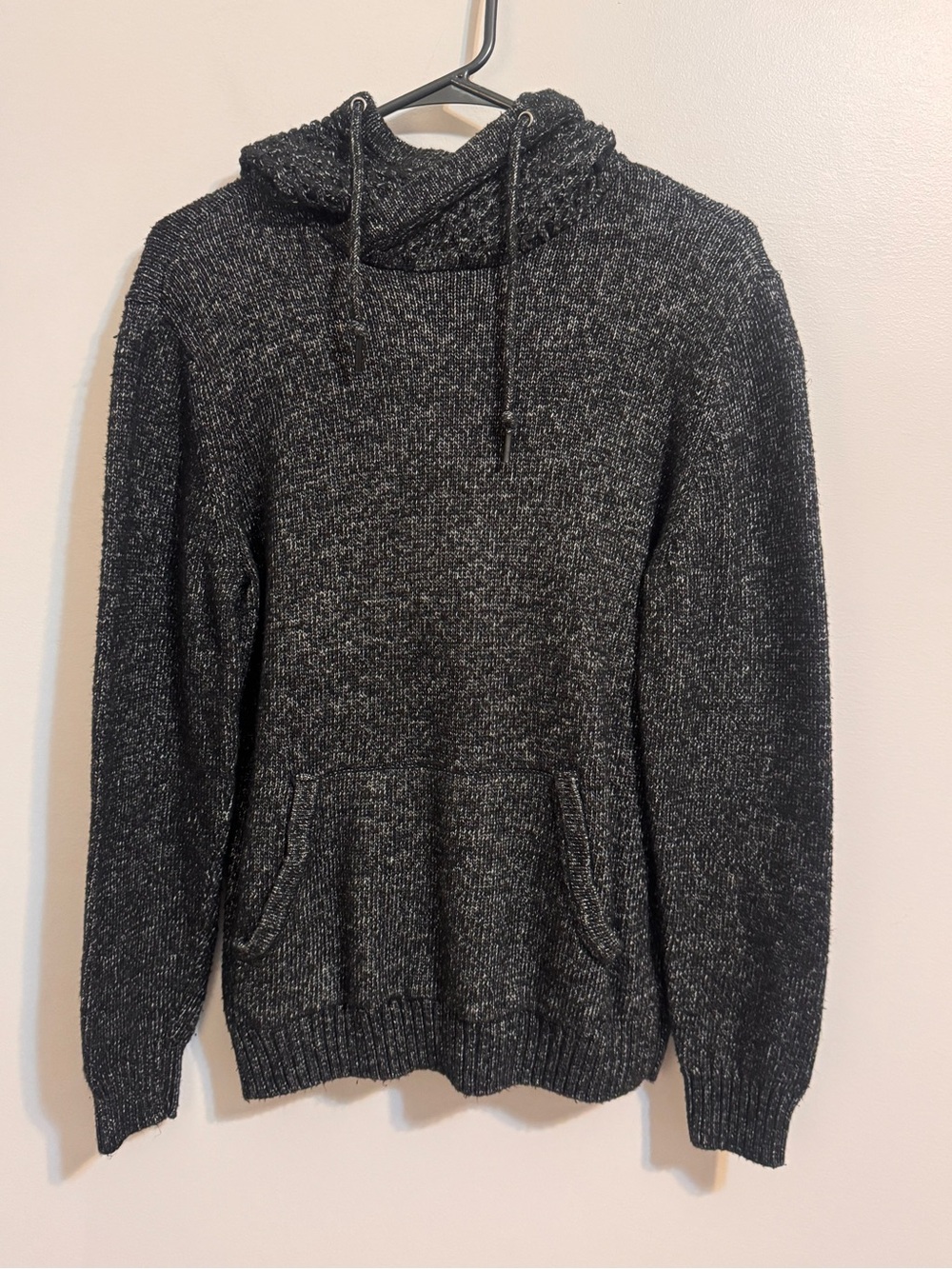 Retrofit Men’s Small Black Gray Marled Knit Pullover Hoodie Sweater